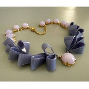 RARE J Crew Purple Lucite Ribbon Statement Bib Necklace 17" to 20" Worn On TV